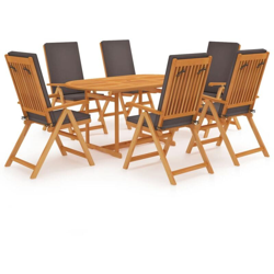 vidaXL Set da Pranzo da Giardino 7 pz con Cuscini Grigi Legno di Teak - Marrone en oferta