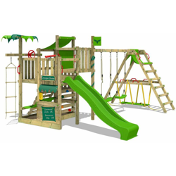 FATMOOSE Parco giochi in legno CrazyCoconut Giochi da giardino con altalena SurfSwing e scivolo mela verde Scala svedese, Barre di scimmia, Struttura precio