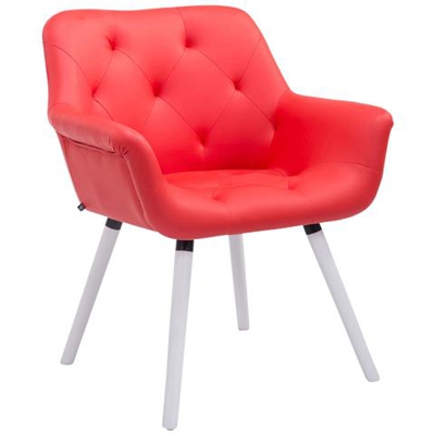 Sedia Poltroncina Cassidy con Fodera in Similpelle - Sedia Ospite rétro, Gambe in Legno - Sedia Poltroncina Sala Attesa Imbottita e con Braccioli Rosso Telaio: Bianco (Rovere)