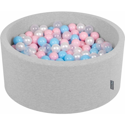 90X40cm/300 Palline ? 7CM Piscina Di Palline Colorate Per Bambini Tondo Fabbricato In EU, Grigio Ch:Azzurro/Rosa Ch/Perla/Transparente - grigio