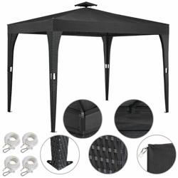 Gazebo polyrattan 3x3m doppio tetto antimacchia Resistente ai raggi UV padiglione giardino feste antracite - Deuba en oferta