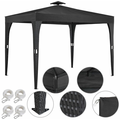 Gazebo polyrattan 3x3m doppio tetto antimacchia Resistente ai raggi UV padiglione giardino feste antracite - Deuba