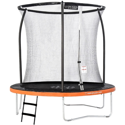 Freestyle arancia 250 Trampolino da Giardino Set Completo con Cuscino di Protezione Rete + Scala Ø 244cm - Ultra Sicuro - Greaden