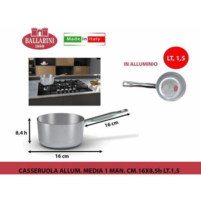 CASSERUOLA ALLUM. MEDIA 1 MAN. CM.16X8,5h LT.1,5