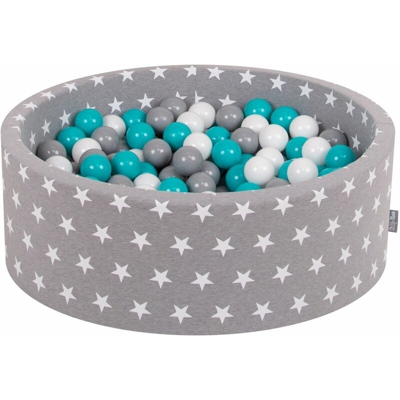 KiddyMoon 90X30cm/300 Palline ∅ 7CM Piscina Di Palline Colorate Per Bambini Tondo Fabbricato In EU, Grigio Stelle:Grigio/Bianco/Turchese - grigio