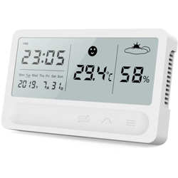 LCD digitale multifunzionale grande schermo touch screen orologio meteo monitor umidita temperatura interna e misuratore di umidita batteria al litio precio