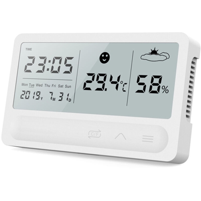 LCD digitale multifunzionale grande schermo touch screen orologio meteo monitor umidita temperatura interna e misuratore di umidita batteria al litio