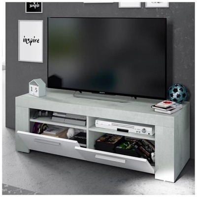 Mobile Porta Tv Moderno Televisione Salotto Bianco + Cemento 120x40x42 - 016621l