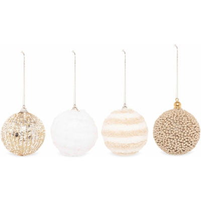 Palline in stoffa per albero di Natale, set da 4 pz - Beige