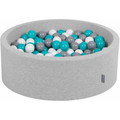 KiddyMoon 90X30cm/200 Palline ∅ 7CM Piscina Di Palline Colorate Per Bambini Tondo Fabbricato In EU, Grigio Ch:Grigio/Bianco/Turchese - grigio