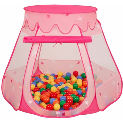 Selonis Tenda 105X90cm/300 Palline Castello Con Palline Colorate Per Bambini, Rosa:Giallo/Verde/Blu/Rosso/Arancione