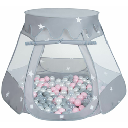 Selonis Tenda 105X90cm/300 Palline Castello Con Palline Colorate Per Bambini, Grigio:Perla/Grigio/Trasparente/Rosa Chiaro precio