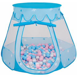 Selonis Tenda 105X90cm/200 Palline Castello Con Palline Colorate Per Bambini, Blu:Azzurro/Rosa Chiaro/Perla - blu:azzurro/rosa chiaro/perla precio