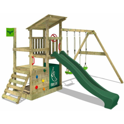 FATMOOSE Parco giochi in legno FruityForest Giochi da giardino con altalena e scivolo verde Torre d'arrampicata da esterno con sabbiera e scala di precio