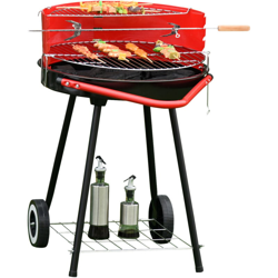 Outsunny Barbecue Grill a Carbone Altezza regolabile con Ruote, Nero e Rosso 67 x 51 x 82 cm en oferta