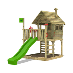 FATMOOSE Parco giochi in legno WackyWorld Giochi da giardino con scivolo mela verde Casetta da gioco per l'arrampicata con sabbiera e scala di en oferta