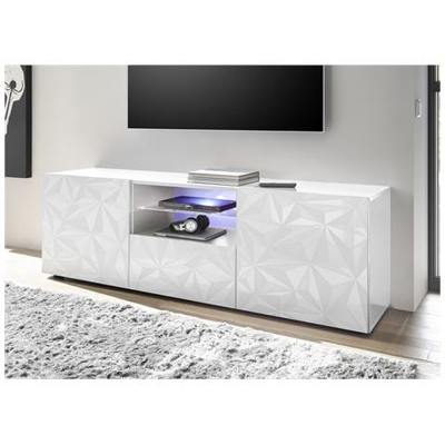 Prisma Porta Tv Contenitore 2 Ante 1 Cassetto Bianco Lucido Serigrafia Prismatica