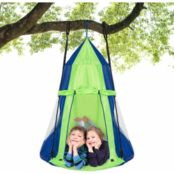 Costway - Tenda Altalena da Giardino, Altalena con Tenda da Gioco, 100 x 100 x 132 cm (Blu-Verde) en oferta