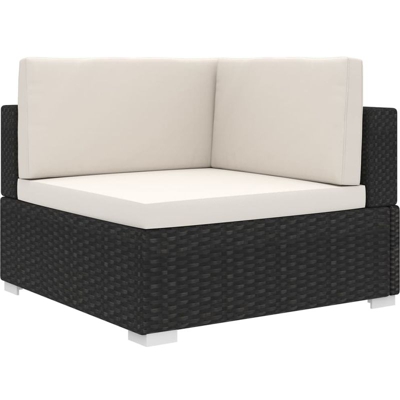 Poltrona Modulare ad Angolo 1 pz con Cuscini in Polyrattan Nero