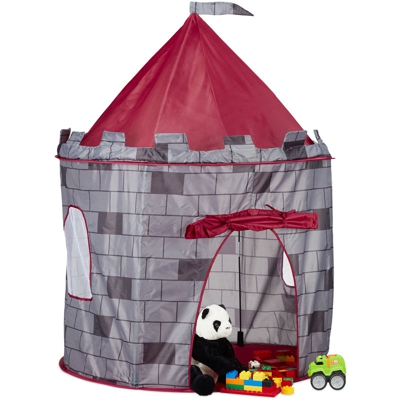 Relaxdays - Tenda gioco per bambini a castello casetta giocattolo per bimbi da 3 anni HxLxP: 125 x 105 x 105 cm grigio