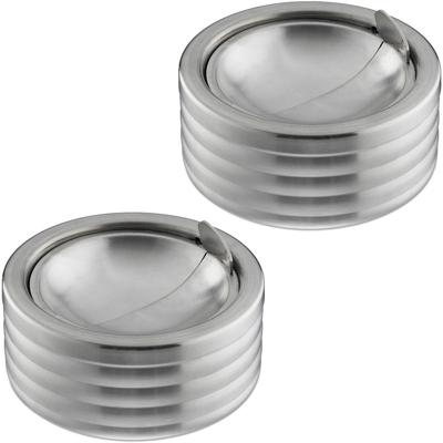 Set da 2 Posacenere Antivento, con Coperchio Ribaltabile, per Interni e Esterni, Acciaio Inox, HxD: 5,5X11,5, Argento