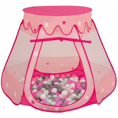 Selonis Tenda 105X90cm/300 Palline Castello Con Palline Colorate Per Bambini, Rosa:Trasparente/Grigio/Bianco/Rosa/Menta