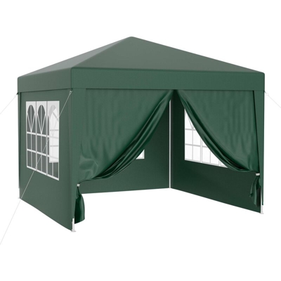 Gazebo 3x3m teli laterali in verde rimovibili, pieghevoli con finestra