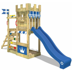 WICKEY Parco giochi in legno CannonFlyer Giochi da giardino con scivolo blu Torre d'arrampicata da esterno con sabbiera e scala di risalita per precio