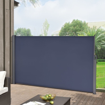 Paravento Estraibile (AxL) 160x300 cm Frangivento in Tessuto Impermeabile per Terrazza/Giardino Schermo Laterale Divisorio - Blu Scuro