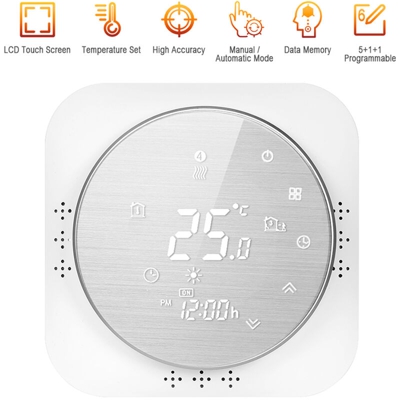 Asupermall - Termostato programmabile 95-240V LCD retroilluminato touch screen termostato per riscaldamento acqua BHT-6000WM-GA-SS argento spazzolato