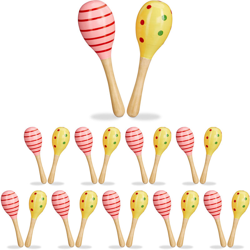 Relaxdays - Set da 20 Maracas in Legno, Sonagli per Bambini, Strumento Musicale Didattico, Rosa e Gialle características