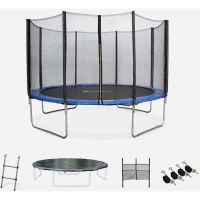 Trampolino da giardino, dimensioni: 370 cm, colore: Blu, con rete di protezione - modello: Saturne | Alta QualitÃ | Norme UE. - Blu