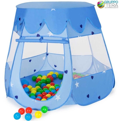 TENDA GIOCO PER BAMBINI CON 100 PALLINE COLARATE BLU POP-UP CON SACCA - Bakaji