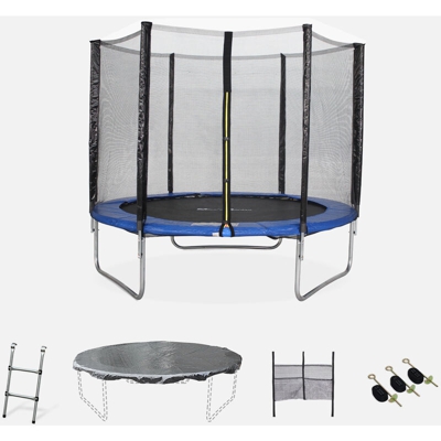 Trampolino da giardino, dimensioni: 250 cm, colore: Blu, con rete di protezione - modello: Pluton | Alta QualitÃ | Norme UE. - Blu