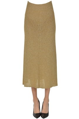 Ribbed lurex knit midi skirt