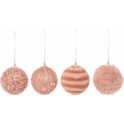 Palline in stoffa per albero di Natale, set da 4 pz - Rosa