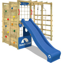 WICKEY Parco giochi in legno Smart Allstar Giochi da giardino con scivolo blu Scala svedese, Barre di scimmia, Struttura da gioco con parete precio