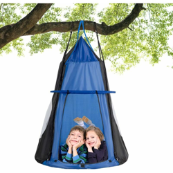 Costway - Tenda Altalena da Giardino, Altalena con Tenda da Gioco, 100 x 100 x 132 cm (Nero-Blu) en oferta