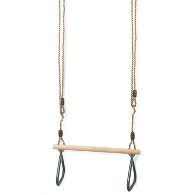 Todeco - Altalena a trapezio in legno, Altalena con anelli da ginnastica, Verde, 200 cm, Materiale: Plastica (PP, PE), Legna