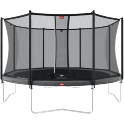 SOLO TRAMPOLINO Tappeto elastico da giardino rotondo 430cm - grigio. Con rete di sicurezza a chiusura automatica e bordo protettivo spesso en oferta