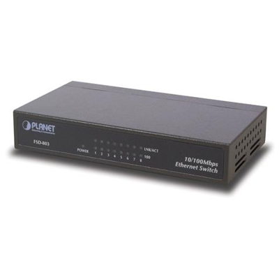 FSD-803, 100BASE-TX, 10BASE-T, IEEE 802.3, IEEE 802.3u, IEEE 802.3x, 10, 100 Mbps, Nero, Metallo, FCC Part 15 Class A CE