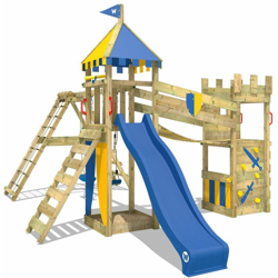 WICKEY Parco giochi in legno Smart Legend 150 Giochi da giardino con altalena e scivolo blu Torre d'arrampicata da esterno con sabbiera e scala di precio