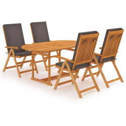 vidaXL Set da Pranzo da Giardino 5 pz con Cuscini Grigi Legno di Teak - Marrone precio