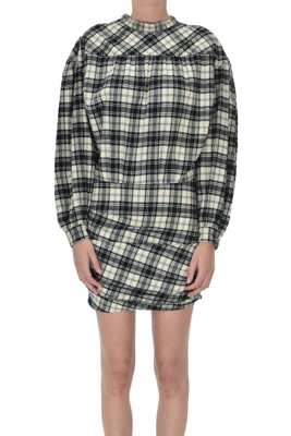 Draped checked print dress