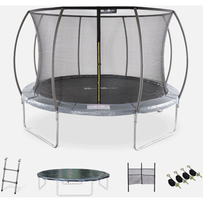 Trampolino rotondo Ã˜ 370cm grigio - Saturne Inner XXL â€“ trampolino da giardino con rete di protezione interna, scaletta, telo, rete di stoccaggio