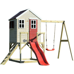 Casetta da giardino bambini piattaforma 90 cm con scivolo e singole altalene Estate Lodge Casa - Rosso precio