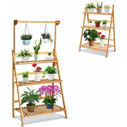 Scaffale Portafiori Mensola a 3 Ripiani, Porta Piante da Esterno, Espositore Vasi per Giardino, 70 x 40 x 144 cm, bambu características