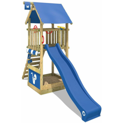 WICKEY Parco giochi in legno Smart Club Giochi da giardino con scivolo blu Torre d'arrampicata da esterno con sabbiera e scala di risalita per bambini en oferta