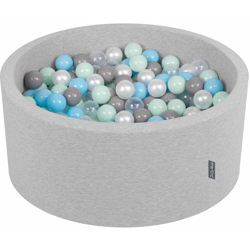 KiddyMoon 90X40cm/300 Palline ∅ 7CM Piscina Di Palline Colorate Per Bambini Tondo Fabbricato In EU, Grigio Ch:Perla/Grigio/Trasparente/Azzurro/Menta características