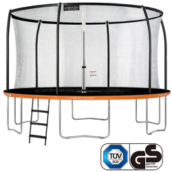 GREADEN Freestyle arancia 430 Trampolino da Giardino Set Completo con Cuscino di Protezione Rete + Scala Ø 427cm - Ultra Sicuro en oferta